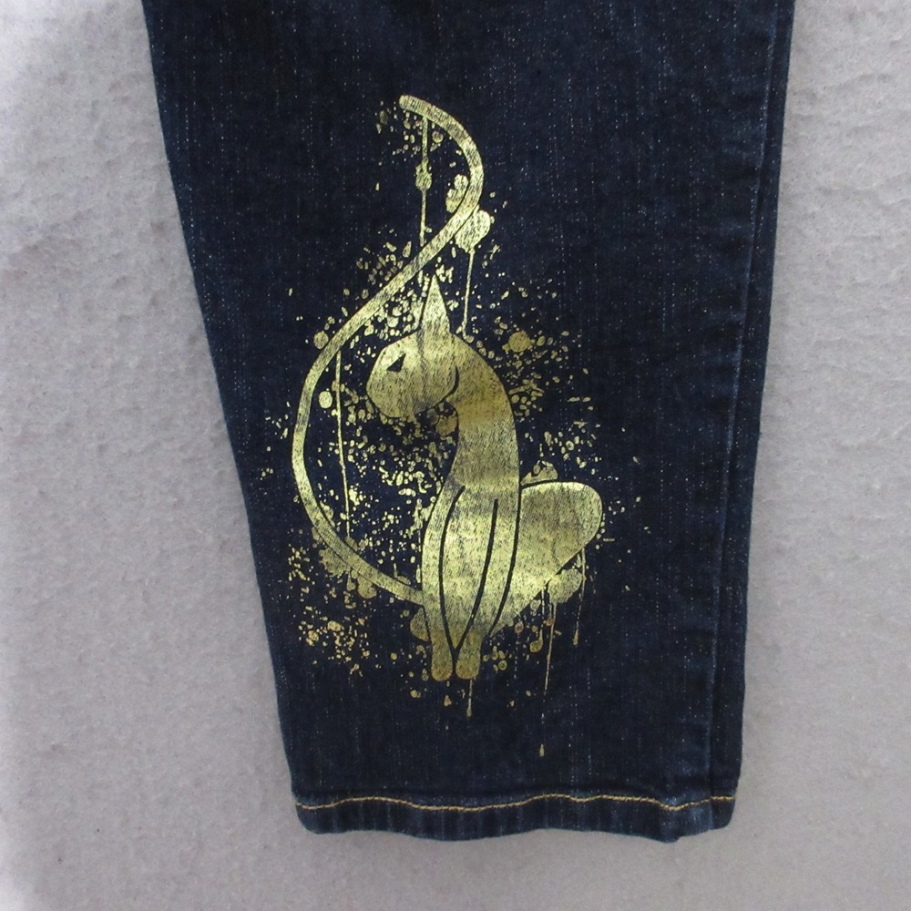 Vintage Baby Phat Jeans Capri 7 Gold Cat Logo Y2K 90 Embellished Streetwear